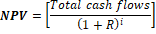 [Total cash flows NPV = (1 + R)