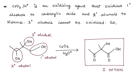co CrO₂ /Ht is an oxidising agent agent that oxidises alcohols to carboxylic acids and 2° alcohols to Ketones. 3° akohols can