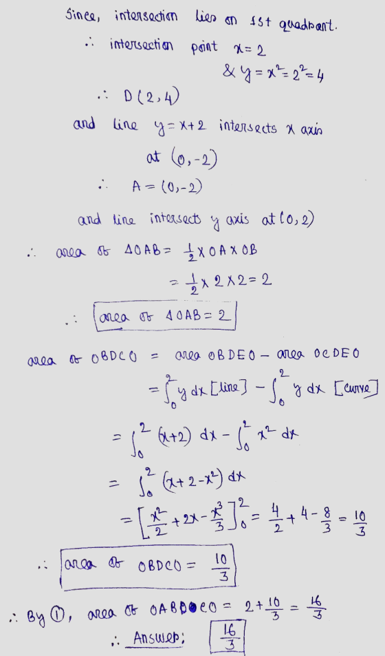 Since, intersectim lies on 15t quadbant. . intersection point 2= 2 &a=x - 2-4 .: D (24) and line y = x+2 intersects x axis ot
