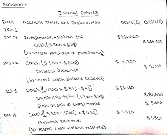 Debit (8) credit() $2641000 $ 264,000 $ 2,200 solutions Journal Entries Date Account Titles and Explanation yearį . - Jan 18