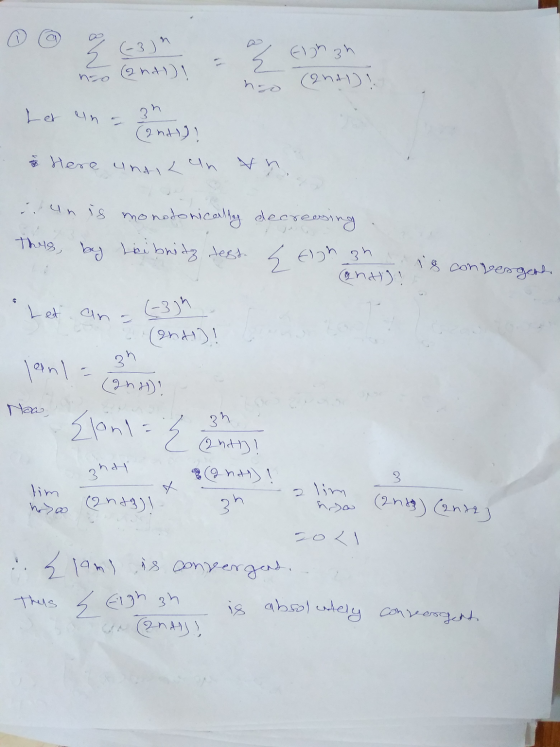 (-3) Elgh zh no (2 ha) (2na)! Let un 3 (2nd) Here unaik in v u un is monotonically decreasing This, by Leibnitz test 5 Elgh 3