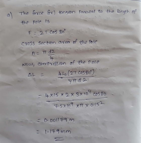 a The force Gr) ensien Paraltel to the lon langth of the Pole ? Cross sec tien aren of the fole 2 チ571 ng XTTX 0,15