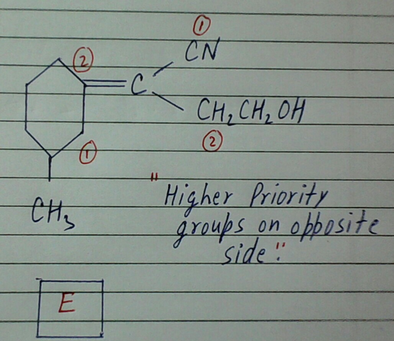 CN - CH₂ CH₂ OH - Che Higher Priority groups on opposite Sider groups i