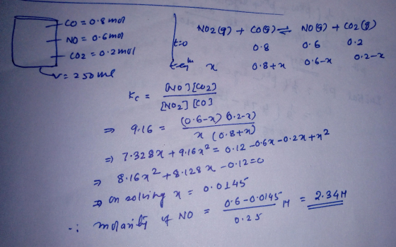N02 (9) + COG) 7 CO=0.8 me + NO=0.6mor - Co2 = 0. 2mul NO GO + CO2(8) 0.6 0.2 14-0 0.8th 0.6-1 0.2-2 varsome Ko= No 3(CO2) [N