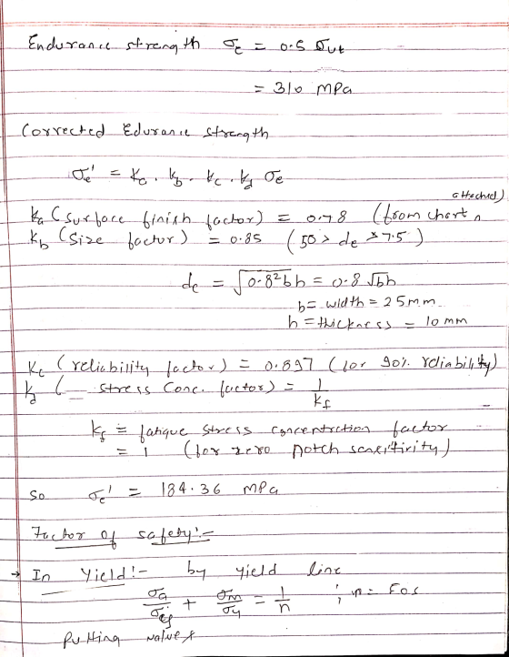 Endurance strength Te e os out = 310 mpa Corrected Edurania strength kb Lot tak kek Je ałachiel) ka Csurface finish factor) =