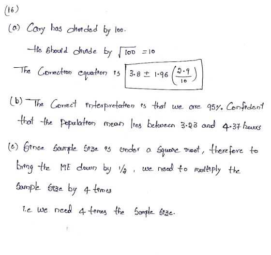 (16) (a) Cary has deorded by loo. to showd dovede by too = 10 The Coreetton equation 15 3.8 + 1-96(3:0) recite (b) The Correc