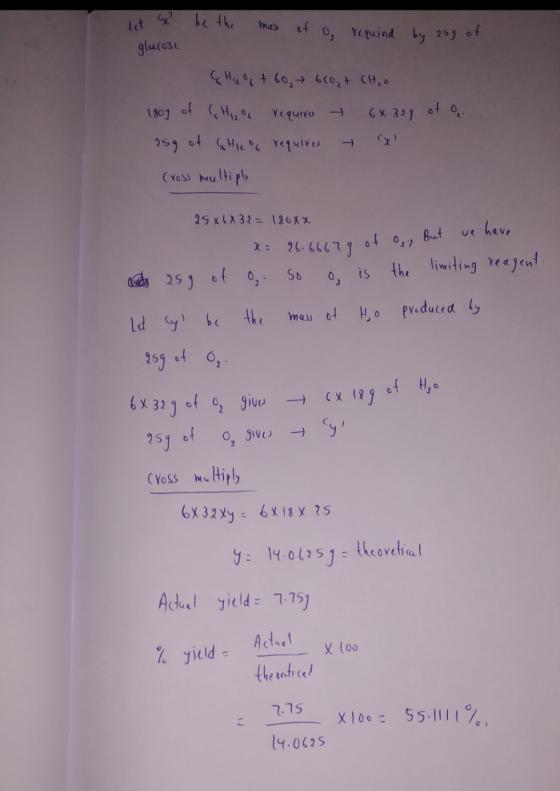 let x be the mass of o, required by 25g of glucose & Hip Ort 60, 600, + CHO 180g of (Hill require - 6x329 of a 25g of shieo r