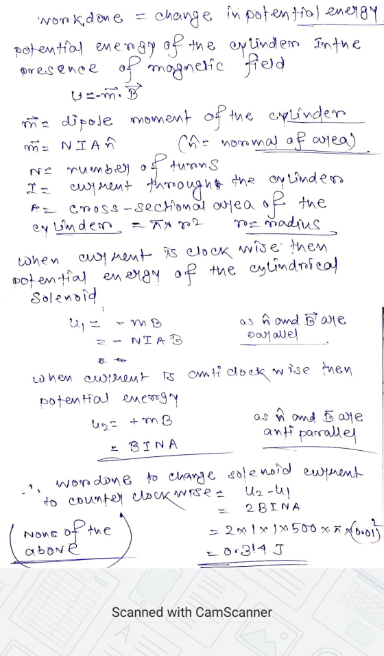 presence work done = change in potential energy potential energy of the extinden in the of magnetic field Geom. B ma dipose m