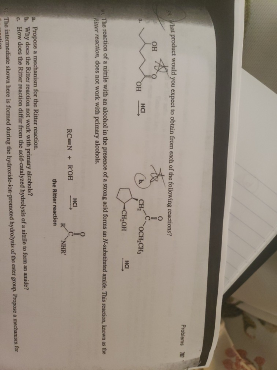 Problems 787 What product would you expect to obtain from each of the following reactions? OH OH HC OCH2CH3 -CH2OH HCI The re