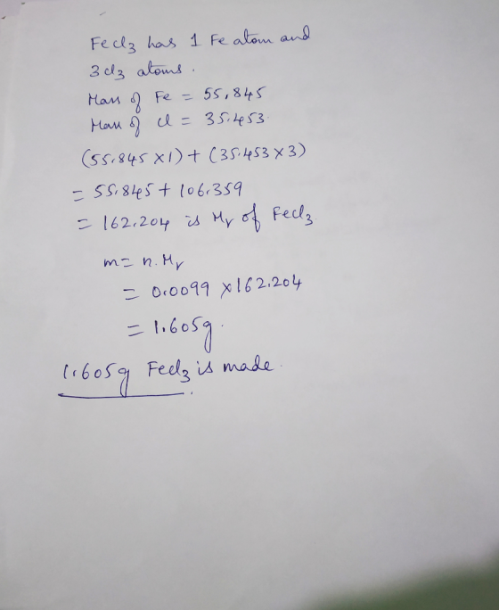 Feelz has 1 Fe alam and 3 d3 alams. Mans of Fe = 55,845 Man of I= 35.4653 (551845X1) + (35.453x3) =5518465+ 106.359 = 162.201