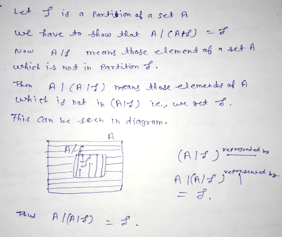 - Let I is a partition of a set A we have to show that Al CAA) - I Now AIS means those element of a set A which is not in par