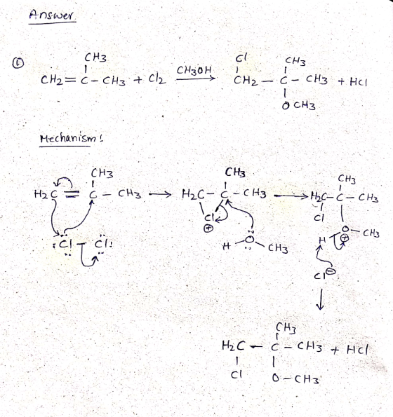 Answer. СН3 сH3 CH2=ċ-Chatch, CH3OH CH2 - C - CH3 + HCA ОсH3 Mechanismi C#m CHE СН3 — CHz H2C = H,C – с – сH3 C-C — СН3 си. С