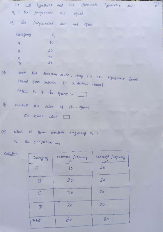 the alternate hypothesis (1 are : The null hypothesis and Ho : The frequencies are equal. H: The frequencies are not equal Ca