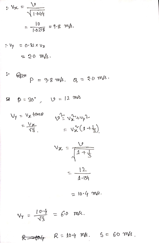 و1 & Vaca 17.044 10 1:0218 = 9,8 mesi Vy = 0.21 x vx = 2:0 mes P = 9.8 ms. O = 2.0mus Q = 30° 6 = 12 ms Vy Va temo 19 va 13,