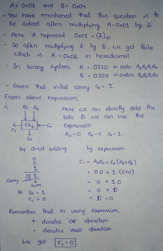 A= 0x01 and B = 0x04 -You have mentioned that this question is to be solved after multiplying A=0x01 by 6. Here a represent 0