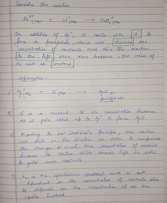 Consider the reaction Festas t u ass - Fell as On addition of Agt, it reacts with le to form a precipitate, which will decrea