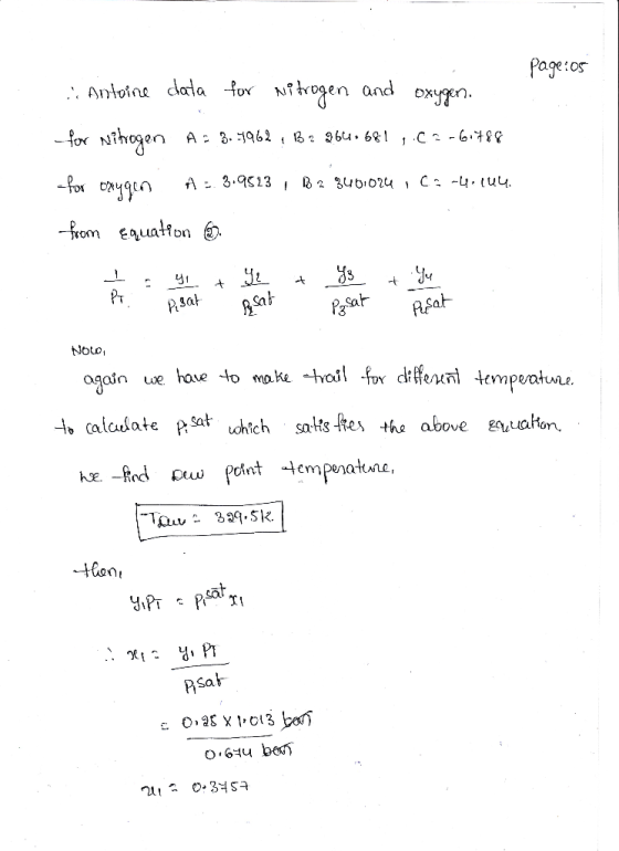 . Antoine clata fox Ntrogen Page:os and охудn. A 3.9513 B2 340io2u C -4. (uu rom Equation P3at Вat Psat Afat Noo again ue hav