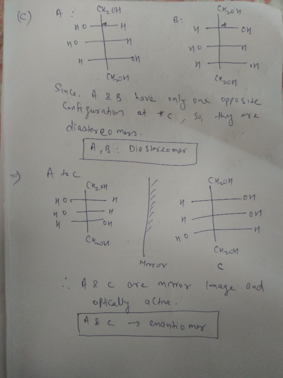 Смои и - ОИ сч, он но ин но и и т ой моти и и смои tvon Since, A & B have only one opposite Configuration at *c, so they are