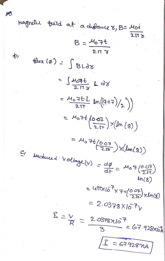 May Magnetic field at a distance 8, B= Mod 2017 B = Mort 2018 to flux (8) = S Blar 2 Ir = smoats Lar :Men (+7)/2 )) - Mort (0