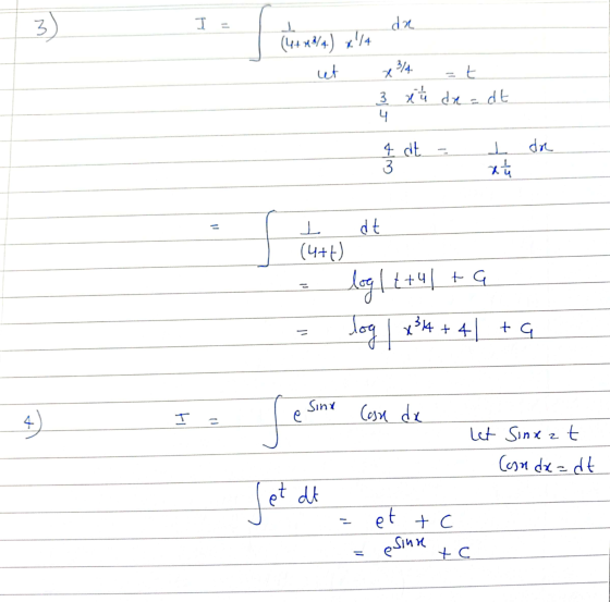 3 ) T = T xp (442/4) x 14 ut =t 3 x u dx = dt 3/4 x 4 4 dt rep T 놓 3 xu T 7P (4+4) log|t+41 ta 34+4 log = X +4+G Sinx e 4 xp