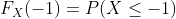 Fx(-1) = P(X<-1)