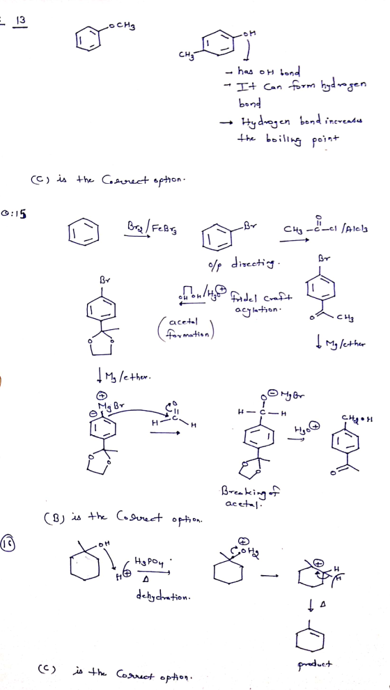E 13 O CHE CHg - has on bond It Can form hydrogen bond Hydrogen bond increases the boiling point (c) is the Correct option.