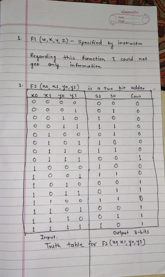 classmate Date Page 1. El (w, x, y, z) - Specified by instructor Regarding this function I could not get any information. 2.