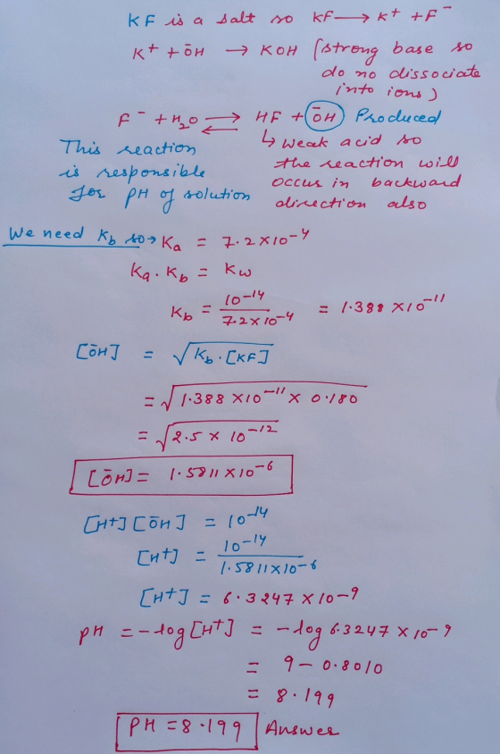 KF is a salt so kFkt F- kt toh KOH (strong base so do no dissociate into ions ) f-tho HF +0H) Procluced This reaction L weak