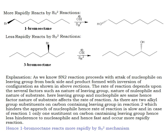 More Rapidly Reacts by Sn? Reactions: OH S to 1-brom oo ctane Br HOME Less Rapidly Reacts by SN? Reactions: OH 3-brom oo ctan