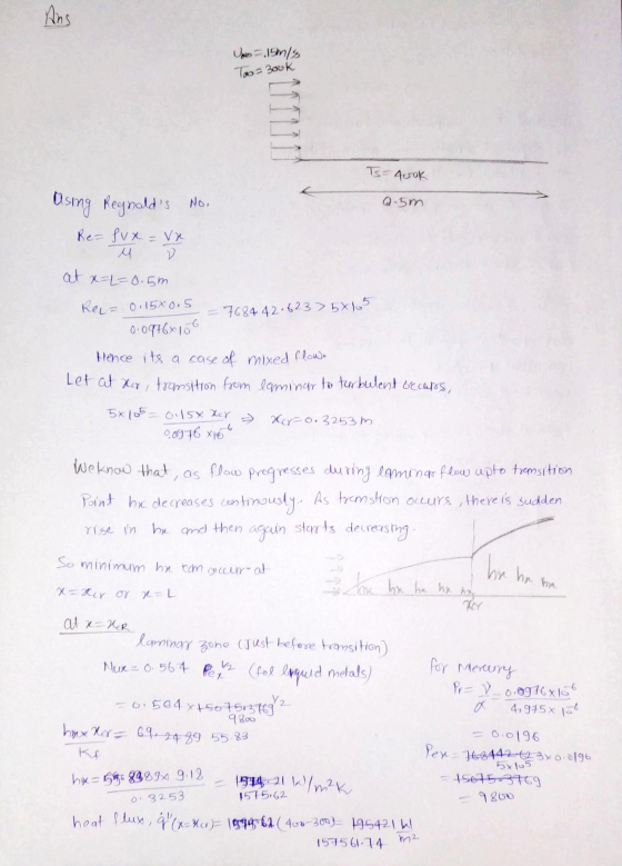 o=15m/s Too-Book TS= 4wok 0.5m Using Regnolds No. Re=fvx = vr at x=2=0.5m REL= 0.15% 0. 5 - 7684 42.623758103 0.0976x106 Hen