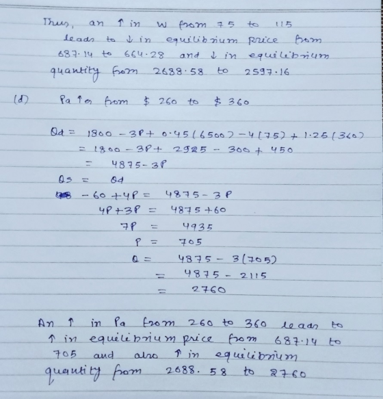 Thus, an in w from 75 to 115 leads to v in equilibrium price from 687. 14 to 664.28 and I in equilibrium quantity from 2688.5