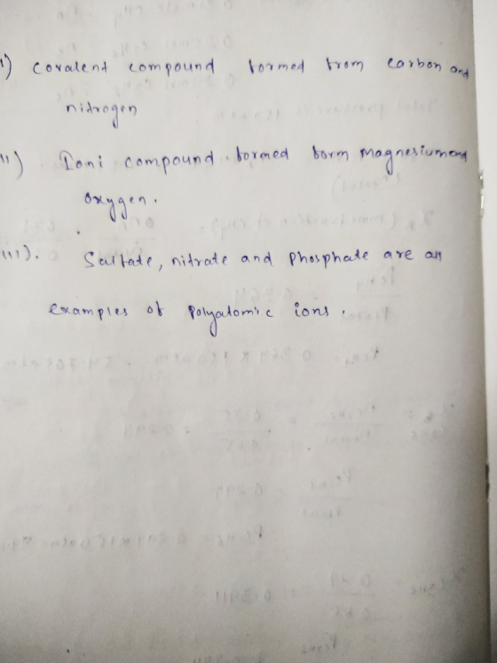 + Conalent compound formed from carbon and nidrogen ) Doni compound formed form magnesiumana 111). Saltate, nidrate and Pho
