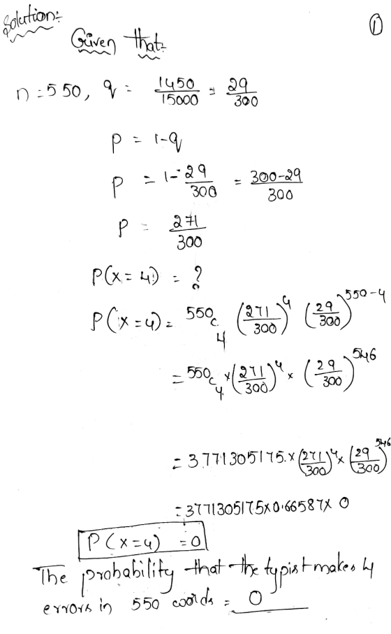 の Solertian Given that n : 550, : 1450 15000 29 300 P:1-9 P :1-29 300 300-29 300 P 271 300 ? 550-4 29 300 23550 P(X=4) P(x=u)