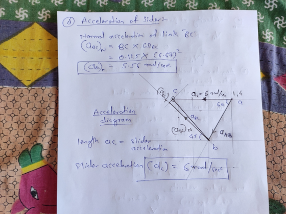 S SS SS @ Acceleration of sidert flop Normal acceleration of link Bes. (вс) = 8c xc0ae 20.1258 (6.672² I (CB) = 5.56 rad /sea
