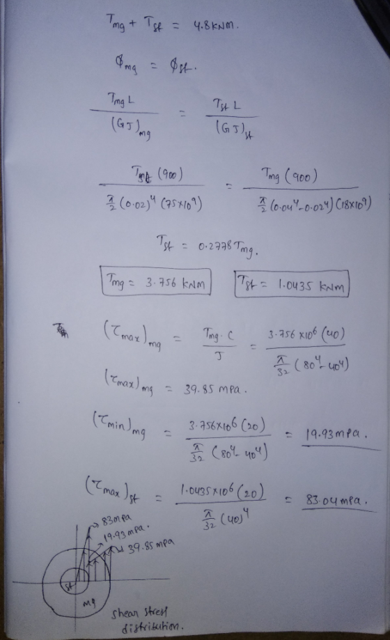 Tmg+ Tse 4.8KNM. Tmg L Ty L T(90 Tng (R00) 2 (0-02) (750) loau-o02)CS) Tst=0-28Tag Trng Tt= 3.756 kNM l.0435 kNm (Trox) 3-56