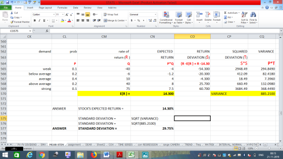 STATS -Microsoft Excel (Product Activation Failed) Review File Home Insert Page Layout Formulas Data View Add-Ins E AutoSum C