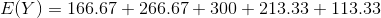 E(Y)=166.67 +266.67+300+213.33+113.33