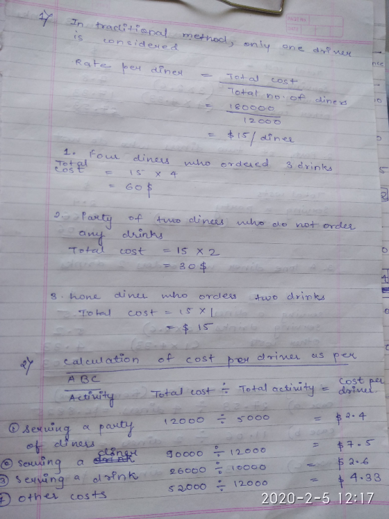 is traclitional method, only considered Rate one driver pen dined Total cost Total no. of 180000 12ooo $15/ diner dines = Tot