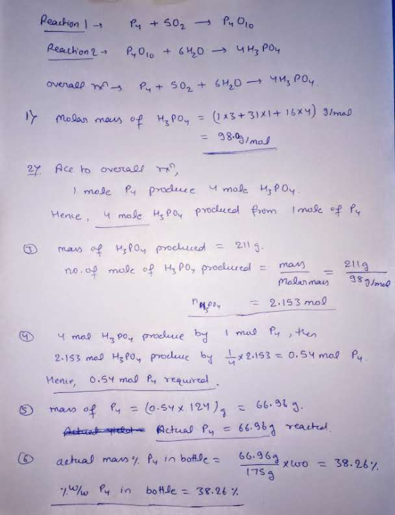 Reaction In Py +50₂ Puolo Reaction 2 PO + 6H₂O 4 H₂ Pou overall w Py+50₂ + 6H₂O - M₂ Poy. Y molar mans of hapoy = (1+3+31x1+