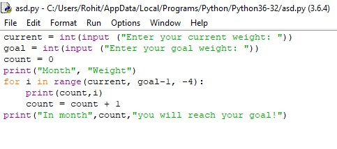Le asd.py - C:/Users/Rohit/AppData/Local/Programs/Python/Python36-32/asd.py (3.6.4) File Edit Format Run Options Window Help