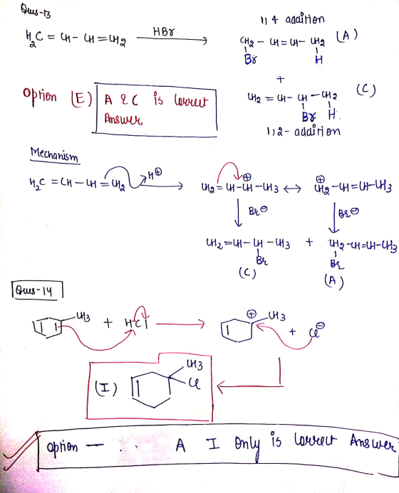 Ques-is HBX HC = CH-4H=Hg 114 addition (Hg – 44= 4- ing (A) By H option (E) A PC Answer is correct CHQ = 4H-CH-CH2 BY H. 1/2-