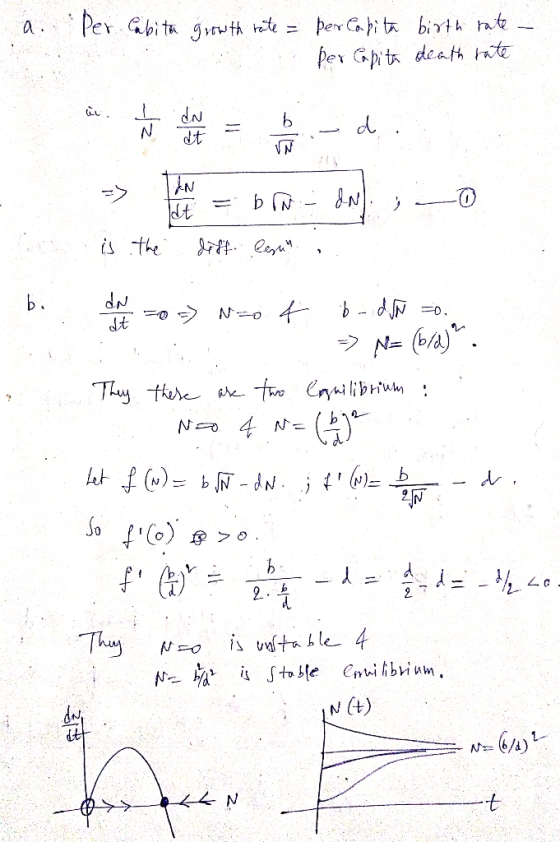 a. Per Cabita growth rate = S per capita birth rate - per Capith death rate wan. ☆ b-d. - ha = brw. d), 20 is the diff. elega