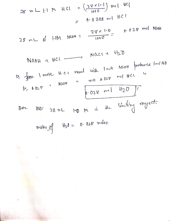 28 m Ll1 M HCl = (20%!!!) mol vel 1000 - 0.0 308 mol HCI 0 28 mul N0044 28 x 1.0 28 m2 e 1.0M Wavu = 1000 Hyo . - Nace of NOO