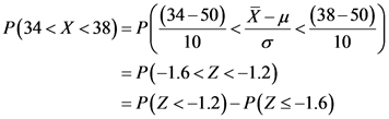 P(34 < X <38) P(34-50) X-u (38-50)
10
10
=P(-1.6<Z<-1.2)
=P(Z<-1.2)-P(Z s-1.6)
