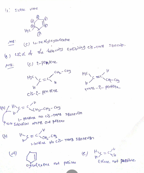 IUDAC Natte Ilorierigr. — cc 4- hethyl cyuo Rexene w which of the following Exhibiting ciq - Trans Ans (c) 2-pertene 2-CH3