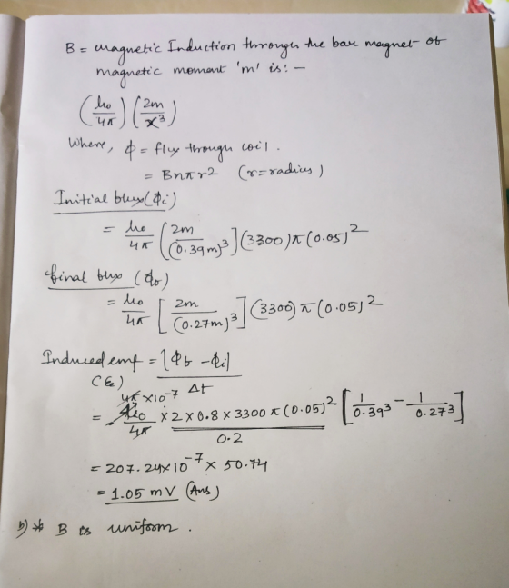 B = Magnetic Induction through the bar magnet of magnetic moment m is: - Centro de este Where, &= flux through coil. = Brar