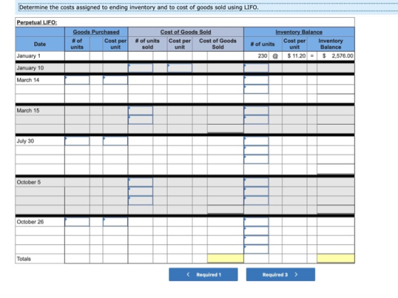 Determine the costs assigned to ending inventory and to cost of goods sold using LIFO. Perpetual LIFO: Goods Purchased # of C