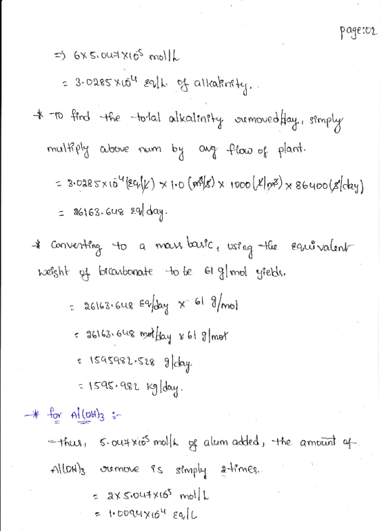 page:02 -) 6X 5.0u1x105 molle 2 3.0285x10lu salh of allealinity.. * To find the tola! alkalinity suremoved flay, simply multi