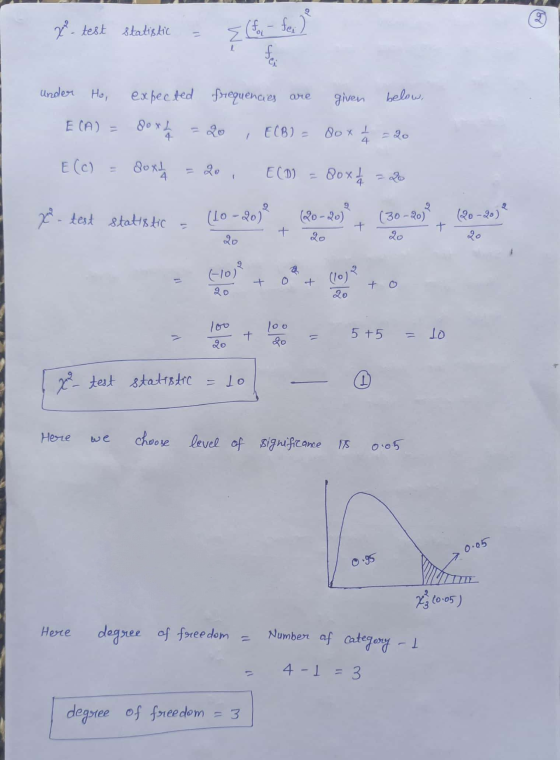 X - test statistic (Fox - fer) 1 f. Under Ho, frequencies are given below, ECA) = 80xL 4 ECB) = 8ox t 4 E (c) Soxha 4 E(D) =