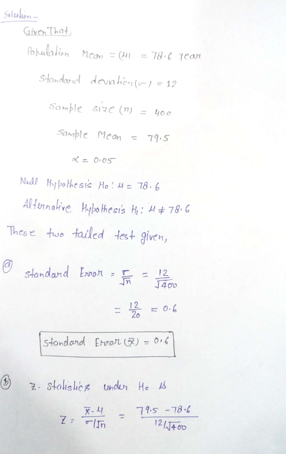 slukon hat le n Sample Mcan79. Null Hypothesic Ho: μ = 78.6 esis i These tuo tauledestgiven, 1 2 40D 10九 2o standard EhnoT (タ)=0 9,5-78-C 121400